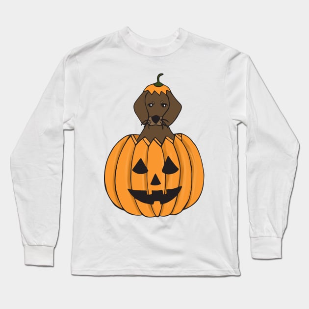 Dachshund in a Halloween Pumpkin Long Sleeve T-Shirt by estudioanzol